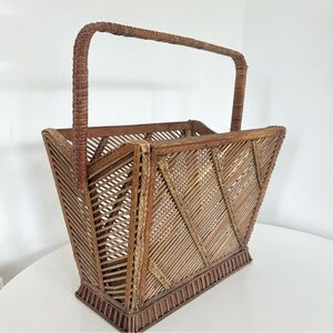 Vintage Midcentury Bamboo Rattan Magazine Rack or Book Holder Unique Boho Home